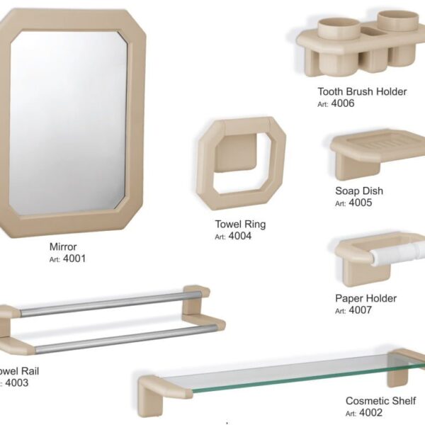 Lotus Plastic Complete Bathroom Accessory Set – Model 4008 | Durable and Stylish Bathroom Essentials by Faisal Sanitary Fittings