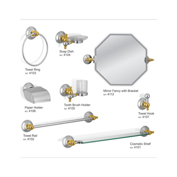 Elegant Metal Complete Bathroom Accessory Set – Model 4108 | Premium Bathroom Essentials by Faisal Sanitary Fittings