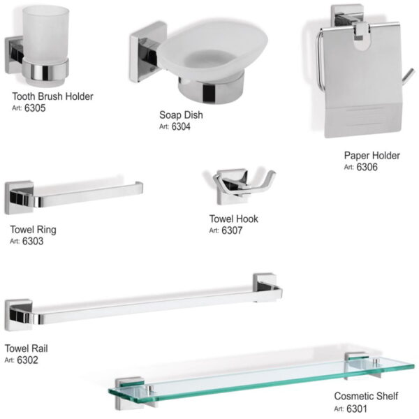 Smart Metal Complete Bathroom Accessory Set – Model 6308 | Modern & Durable Bathroom Essentials by Faisal Sanitary Fittings