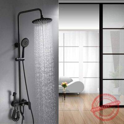 Wall-Mounted Black Thermostatic Bath Shower
