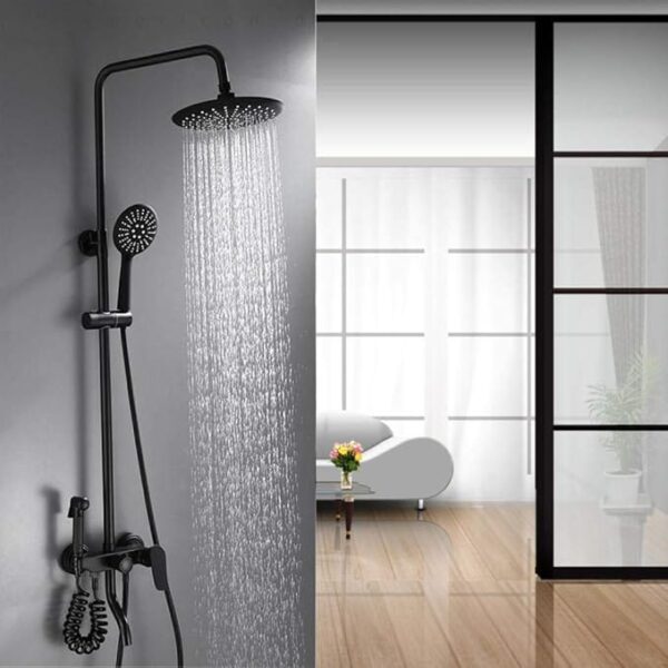 Wall-Mounted Black Thermostatic Bath Shower