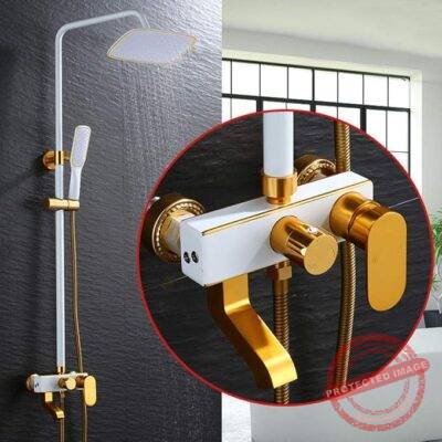 Gold and White Wall-Mounted Bath & Shower Faucet Set