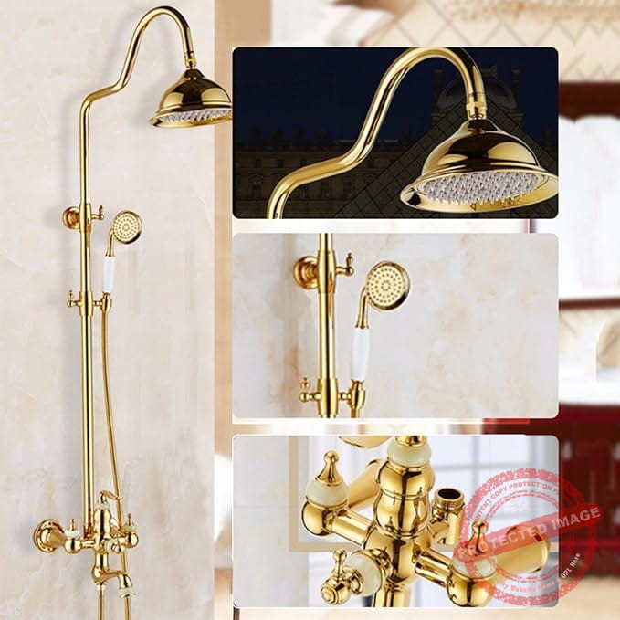 Elegant 9-Piece Marble and Gold Shower Set