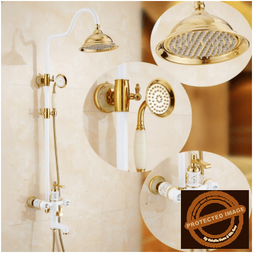 Luxury 9-Piece White and Gold Shower Set