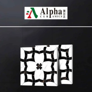 Sophisticated 600x600mm Black and White Floral Ceramic Tile