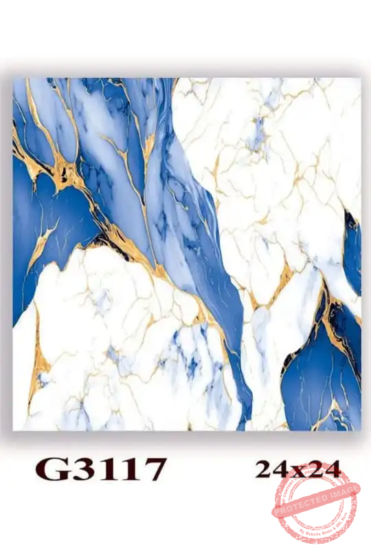 24x24 Inch Blue and Gold Marble-Effect Tiles – Model G3117